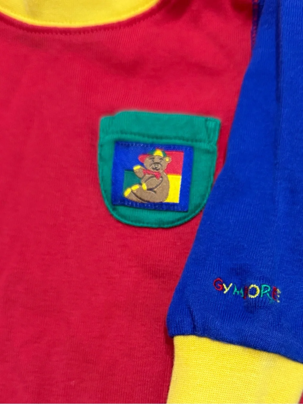 Vintage 90s Gymboree Colorblock Long Sleeve One Piece Teddy Bear Pocket